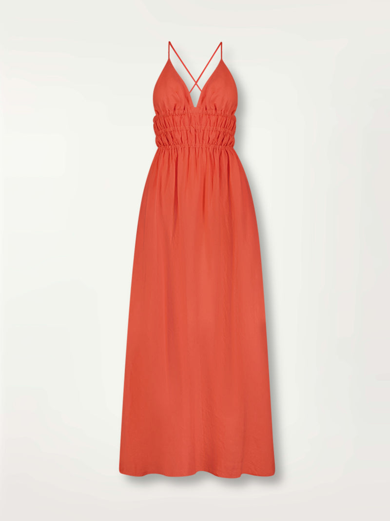 Product Front Shot of Gete Triangle Dress featuring bright, happy and sophisticated coral color