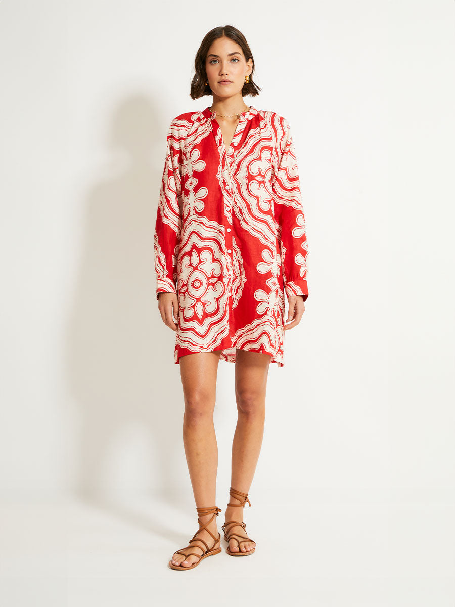 lemlem Women's MEAZA Button Up Dress in Niku Red