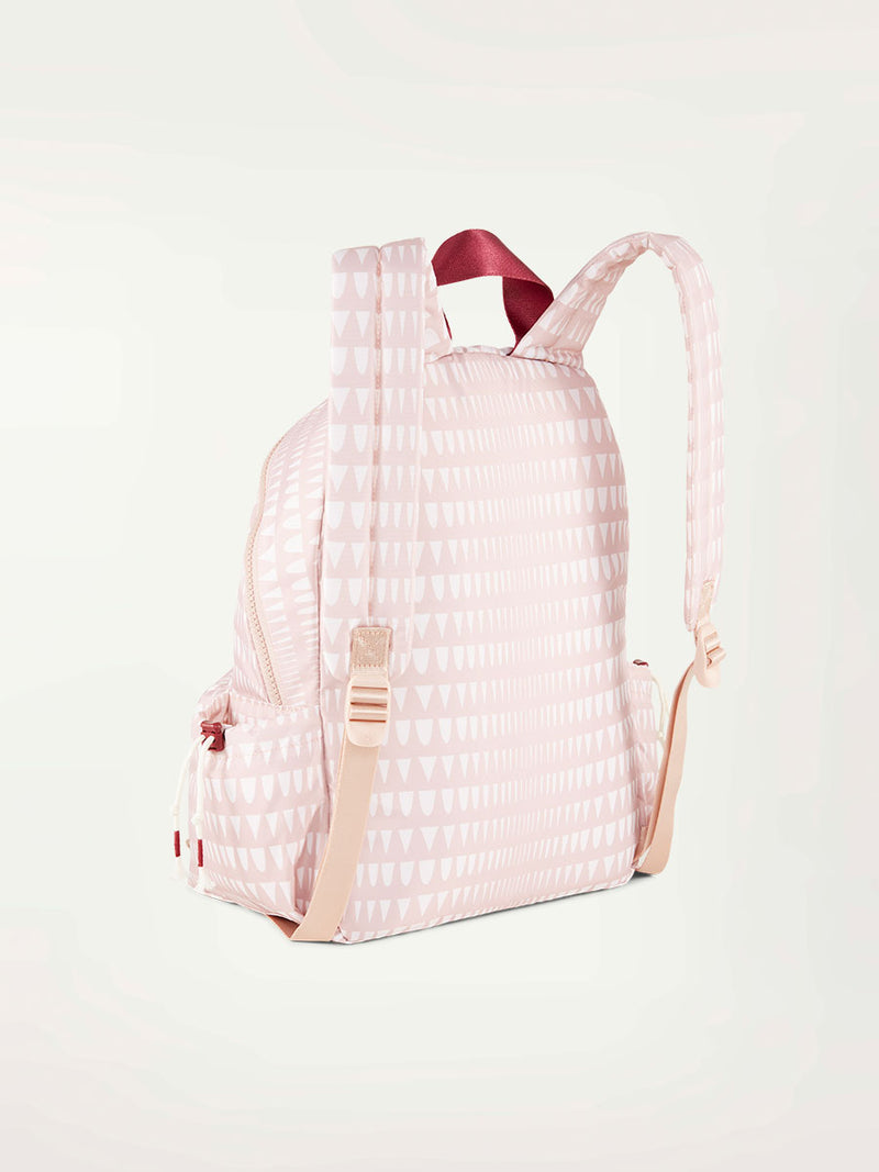 Product Back Shot of lemlem x Puma Backpack Featuring lemlem triangle pattern in rose quartz and white colors