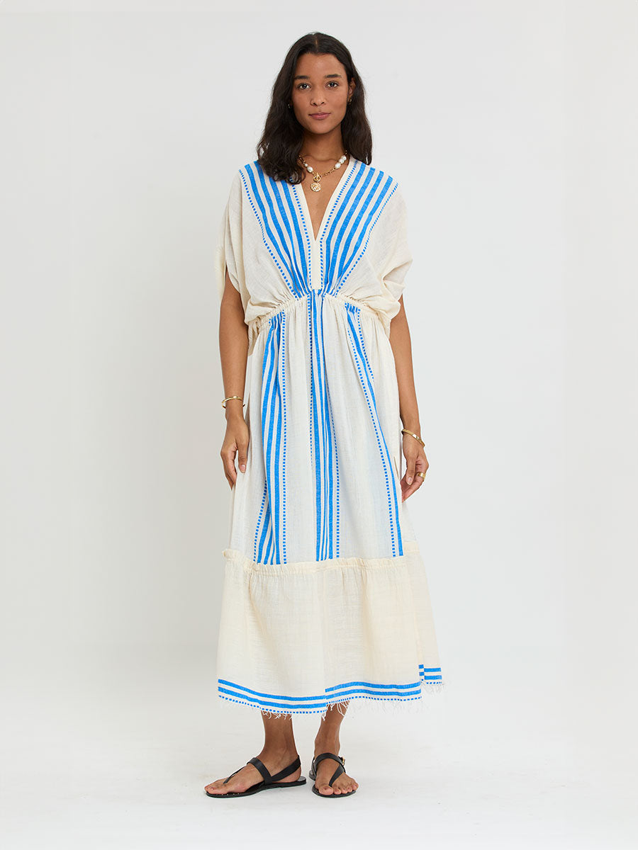 lemlem Leila Plunge Dress in Eshe Blue - Eshe Blue / S lemlem Leila Plunge Dress in Eshe Blue - Eshe Blue / S