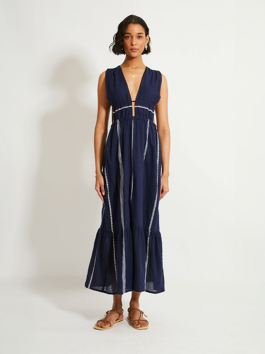 LELISA | V Neck Dress Nunu Navy lemlem LELISA | V Neck Dress Nunu Navy lemlem