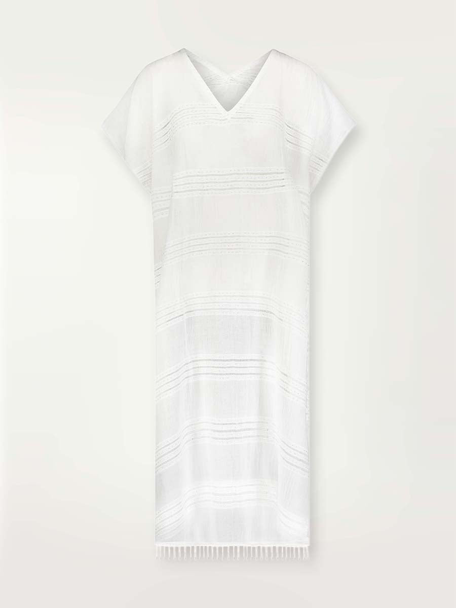 lemlem Women's DALILA Long V Neck Caftan Dress in Abira White