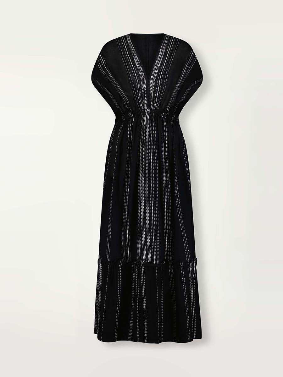Lemlem Women's LEILA Long Plunge Neck Dress in Leliti Black Lemlem Women's LEILA Long Plunge Neck Dress in Leliti Black