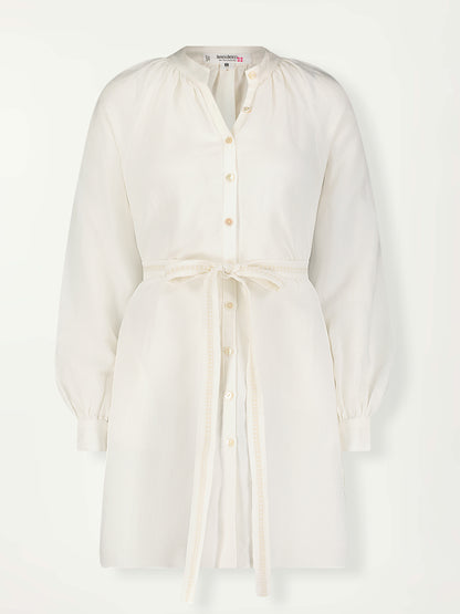 Product Front Shot of lemlem Meaza Button Up Dress in White color
