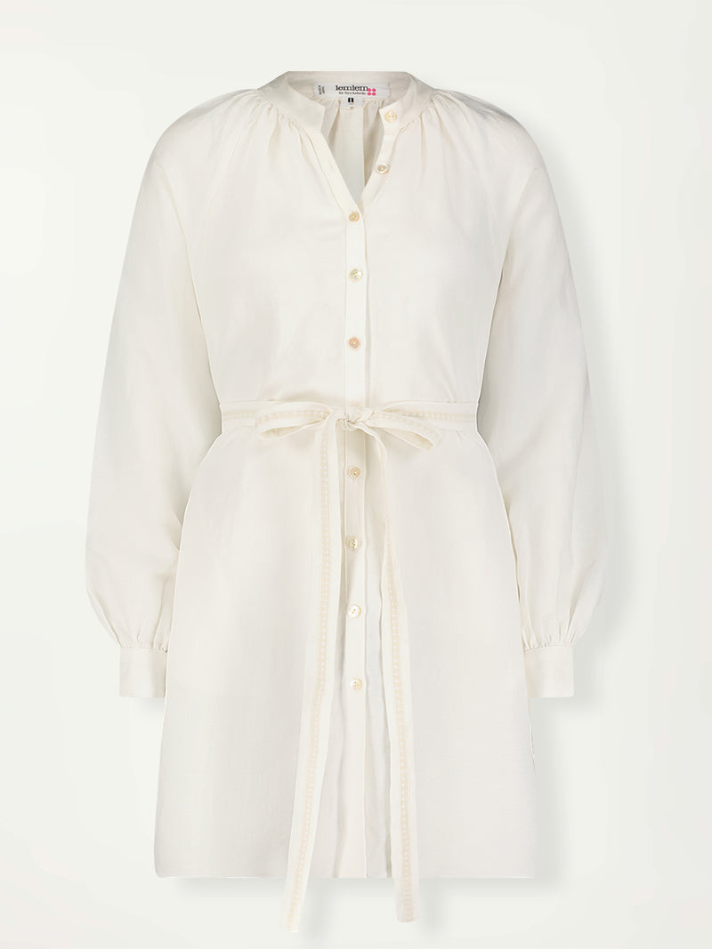 Product Front Shot of lemlem Meaza Button Up Dress in White color