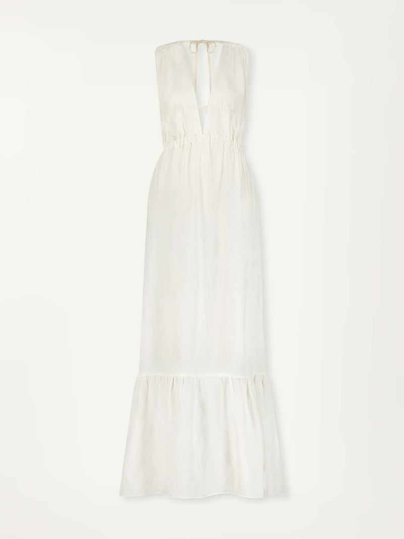 Product shot of lemlem Lelisa V Neck Dress in white color