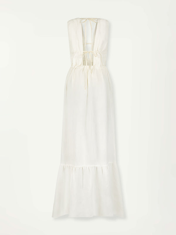 Product Back shot of lemlem Lelisa V Neck Dress in white color