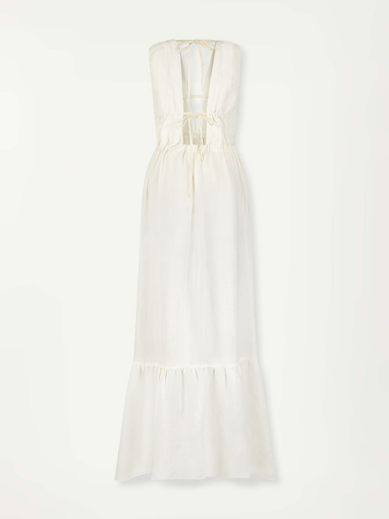 Product Back shot of lemlem Lelisa V Neck Dress in white color