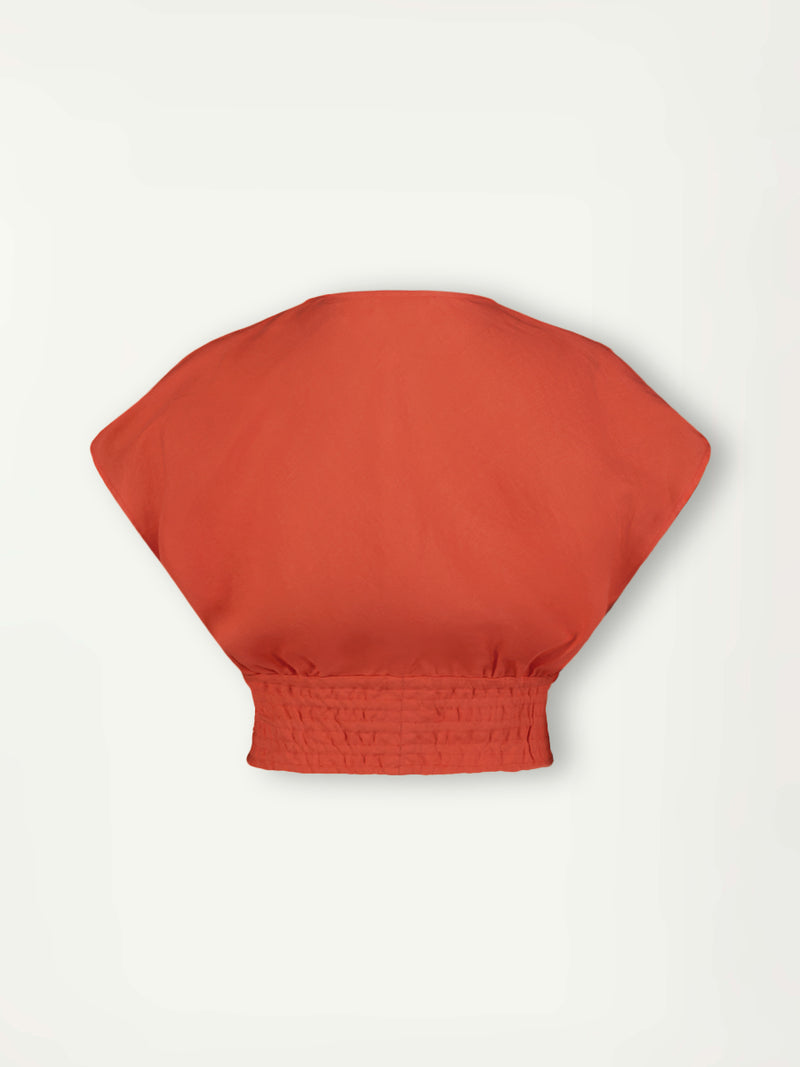 Product Back Shot of Alia Plunge Top featuring bright, happy and sophisticated coral color