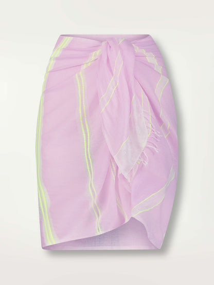Product Front Shot of Lema Sarong Featuring lilac orchid color complemented by hints of citron neon.