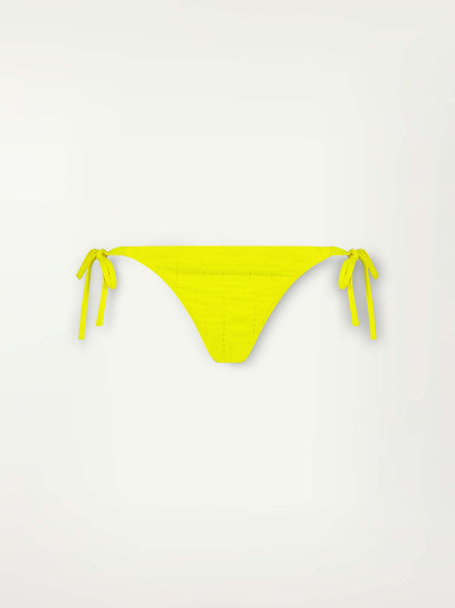 Product Front Shot of Rekka String Bottom featuring a textured down sampled Jordanos pattern in a bright flattering citron color