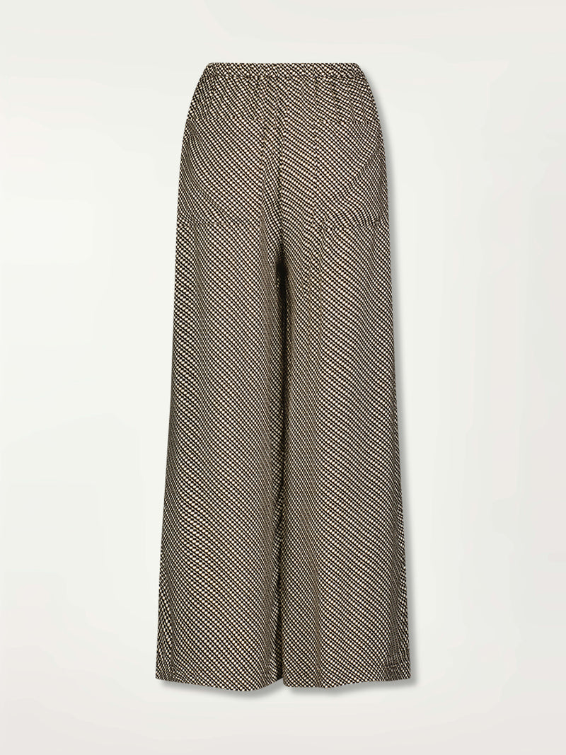 Product Back Shot of Desta Pants featuring diamond Tibeb pattern stripes in earthy brown & natural colors.