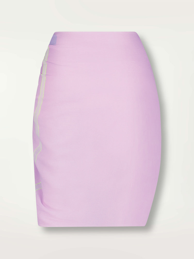 Product Back Shot of Lema Sarong Featuring lilac orchid color complemented by hints of citron neon.