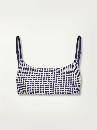 Product Front Picture of an Asha Scoop Top Featuring Blue Dotted Pattern
