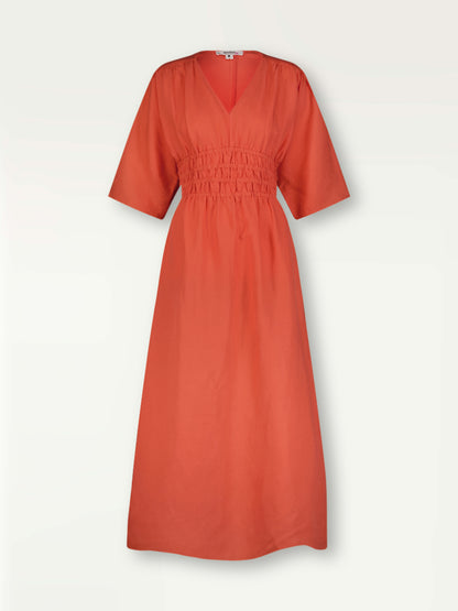 Product Front Shot of Hermona Plunge Dress featuring bright, happy and sophisticated coral color