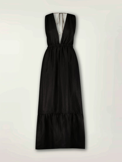 Product Front Shot of Lelisa V Neck Dress Featuring Black Color