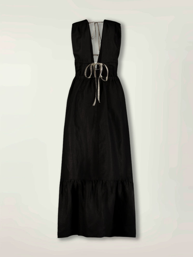 Product Back Shot of Lelisa V Neck Dress Featuring Black Color