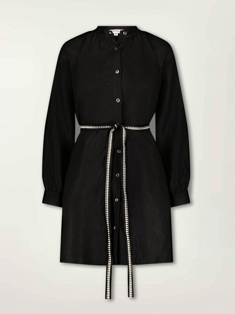 Product Front Shot of Meaza Button Up Dress Featuring Black Color