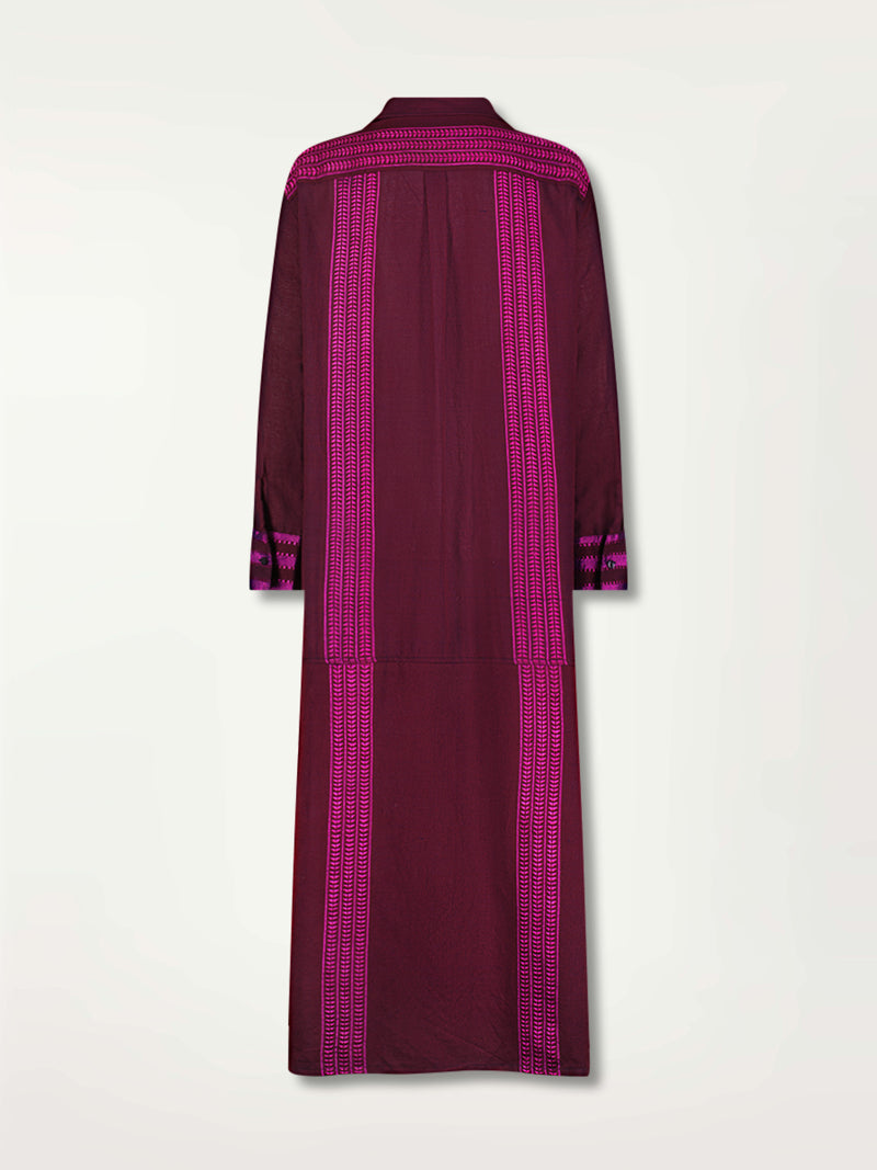 Product Back Shot of Anata Shirt Dress featuring rich, luxurious burgundy tones with hints of magenta.