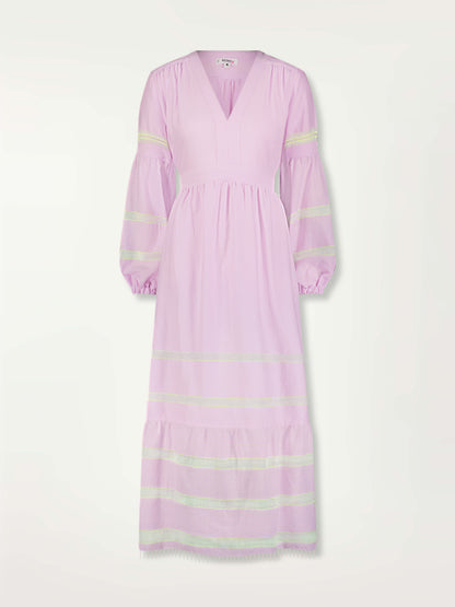 Product Front Shot of Elsabet Belted Dress Featuring lilac orchid color complemented by hints of citron neon.