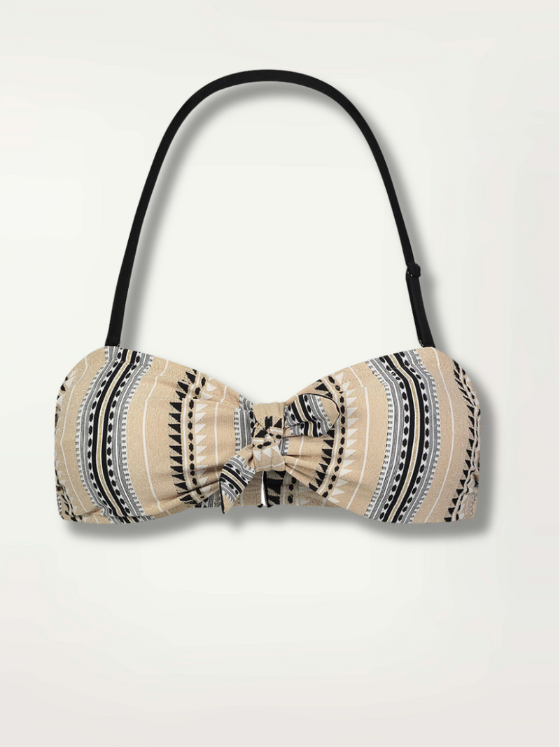 Product shot of the front of the Habiba Bandeau Top in Multi Neutral with black and white diamond pattern.
