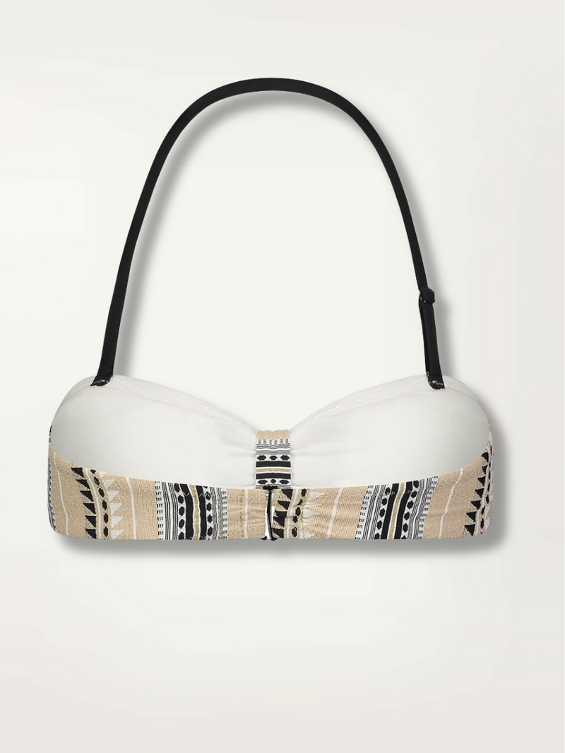 Product shot of the back of the Habiba Bandeau Top in Multi Neutral with black and white diamond pattern.