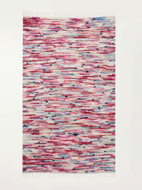 Product shot of lemlem upcycled handwoven MESFIN Rug with multicolored patterns