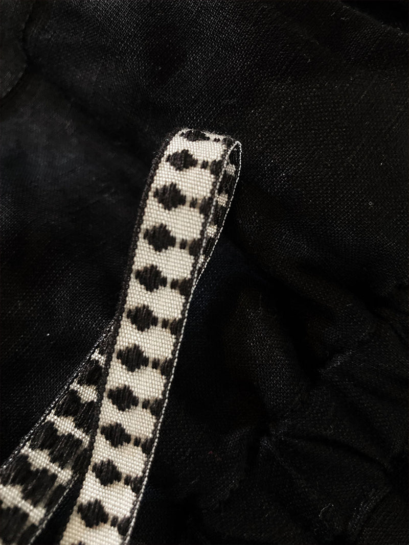 Close up on Linen Tencel fabric of Lelisa V Neck Dress  in black color