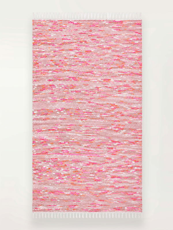 Product shot of lemlem upcycled handwoven MESFIN Rug with multicolored patterns