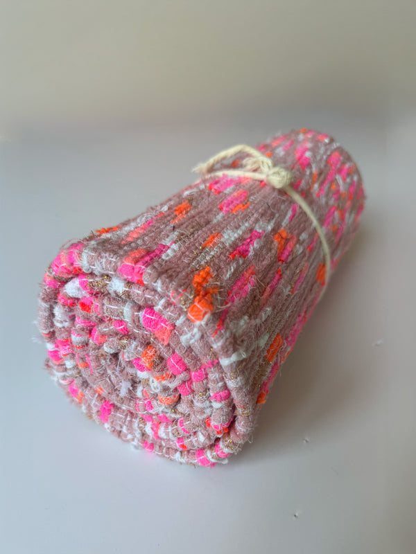 Product shot of lemlem upcycled handwoven MESFIN Rug with multicolored patterns