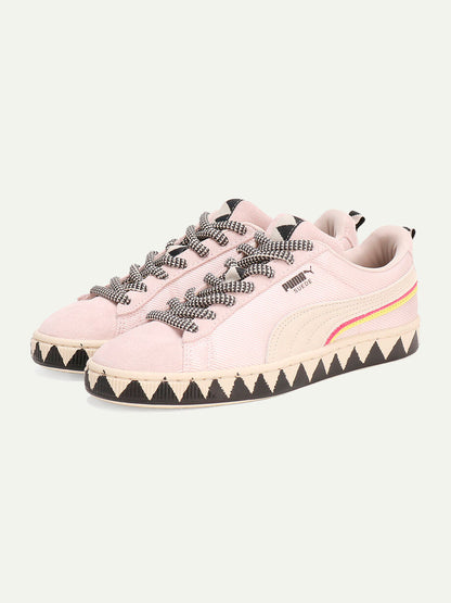 Product Shot of Puma x lemlem Sneakers in Frosty Pink Color Featuring signature lemlem Tibeb print and color block accents