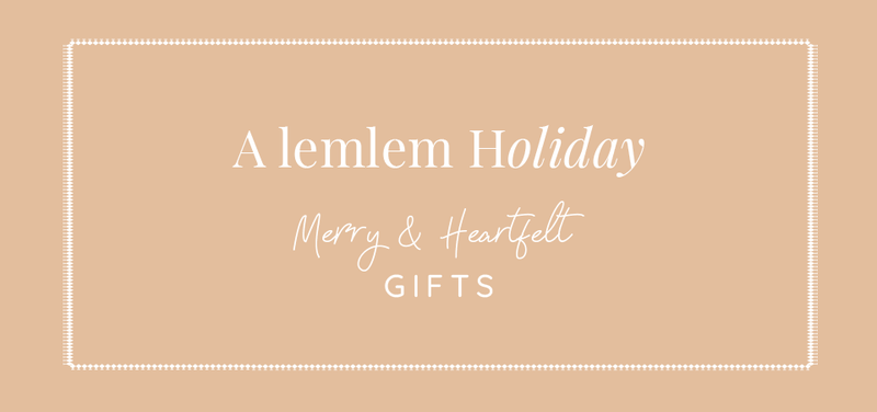 Beige background with 'A lemlem Holiday Merry & Heartfelt GIFTS' text