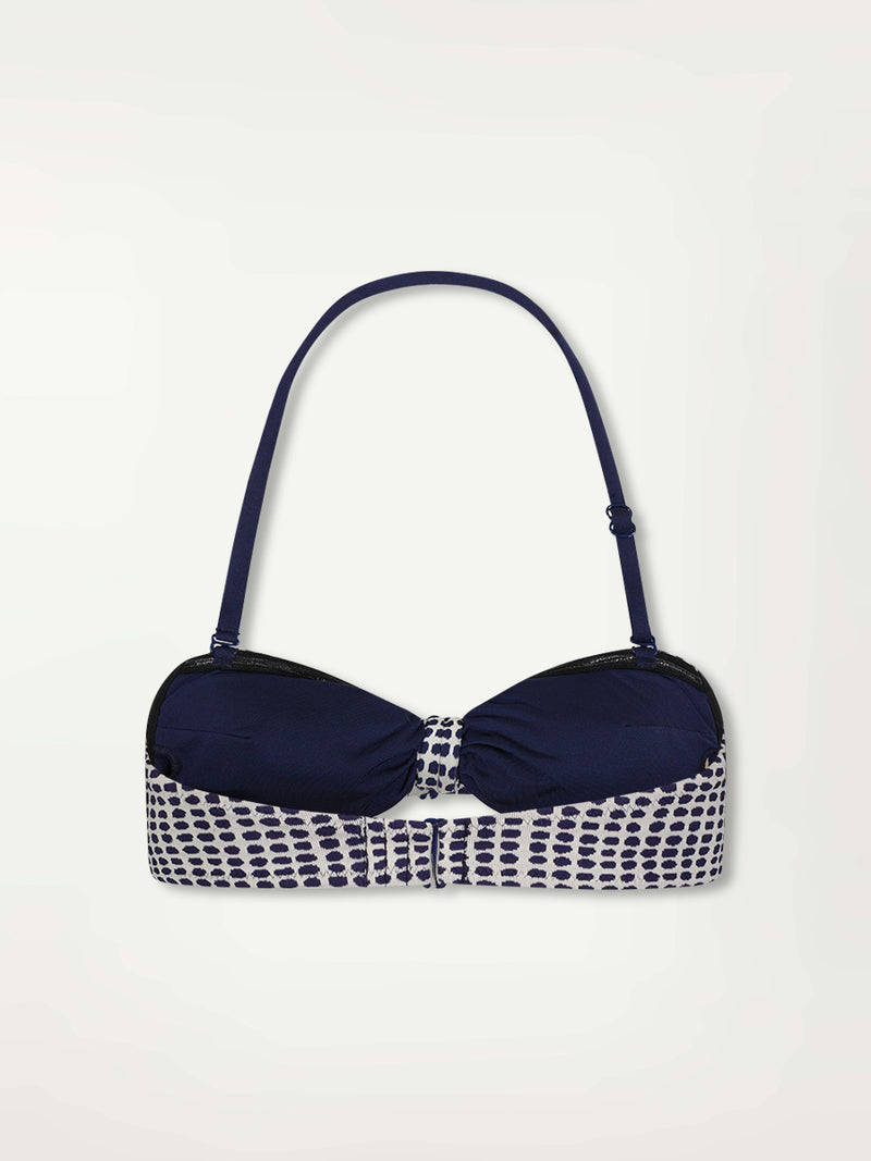 Product Back Shot of the AVA Bandeau Bikini Top Featuring Blue Dotted Pattern