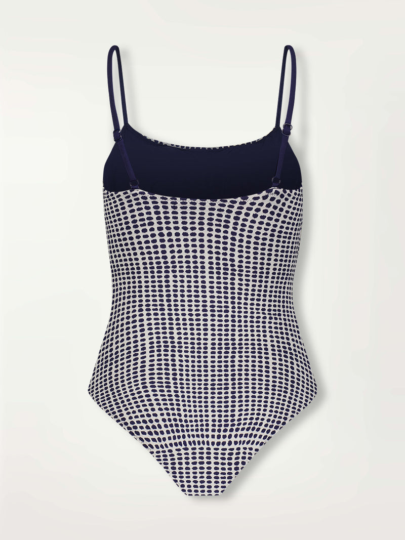 Product Back Shot of the Elene One Piece Swimsuit Featuring Blue Dotted Pattern