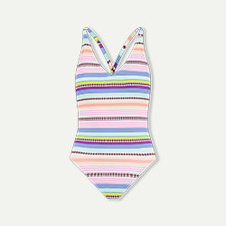 Picture of a lemlem deep V one piece swimsuit.