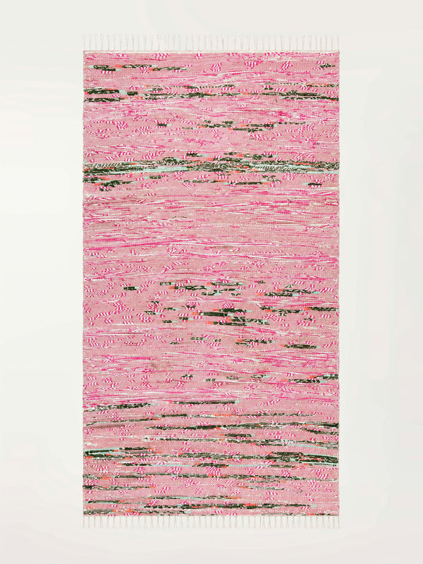 Product shot of lemlem upcycled handwoven MESFIN Rug with multicolored patterns