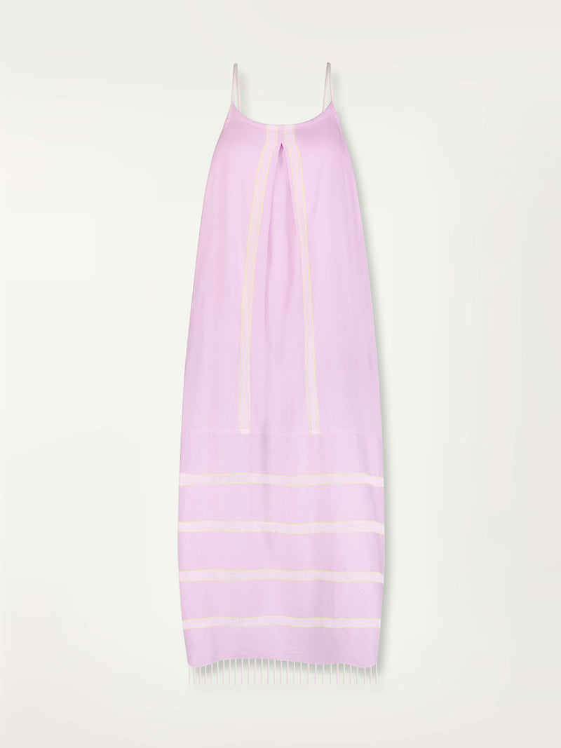 Product Front Shot of Nia Slip Long Dress featuring lilac orchid color complemented by hints of citron neon.