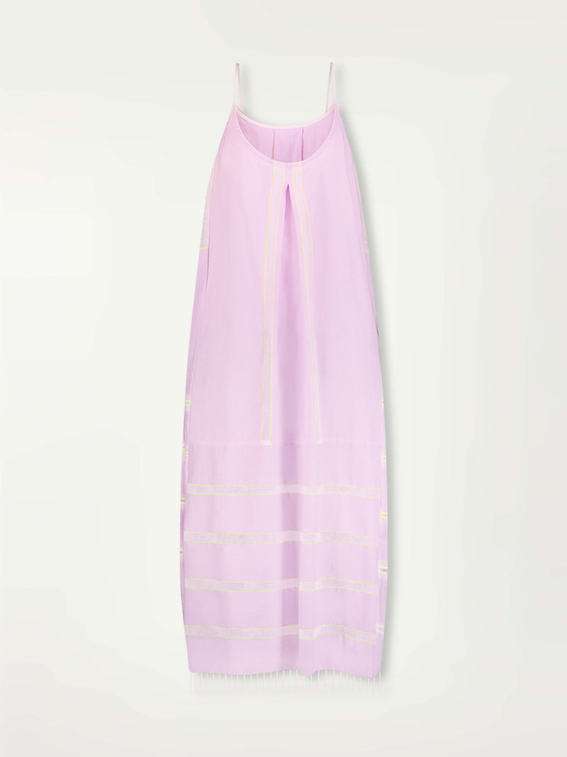 Product Back Shot of Nia Slip Long Dress featuring lilac orchid color complemented by hints of citron neon.