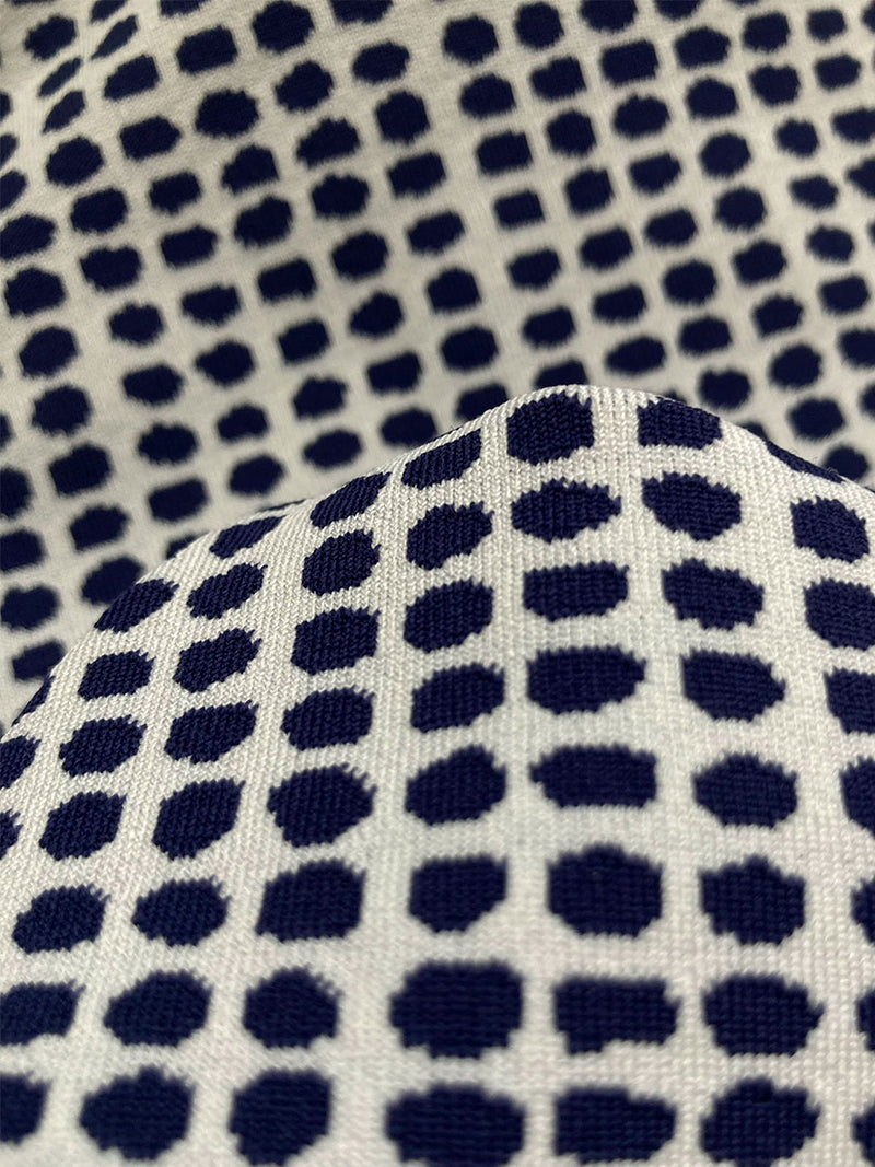 Close up on Sisay Blue Fabric Featuring Blue Dotted Pattern