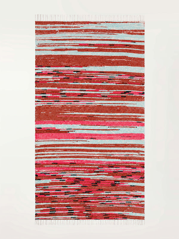 Product shot of lemlem upcycled handwoven MESFIN Rug with multicolored patterns