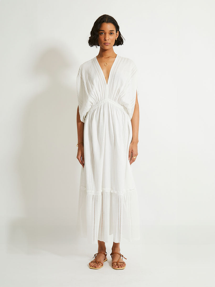 lemlem Women's LEILA Long Plunge Neck Dress in Abira White