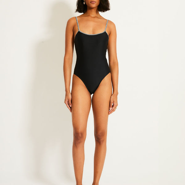 lemlem Women's ELENE One Piece Thin Straps Swimsuit in Lena Black