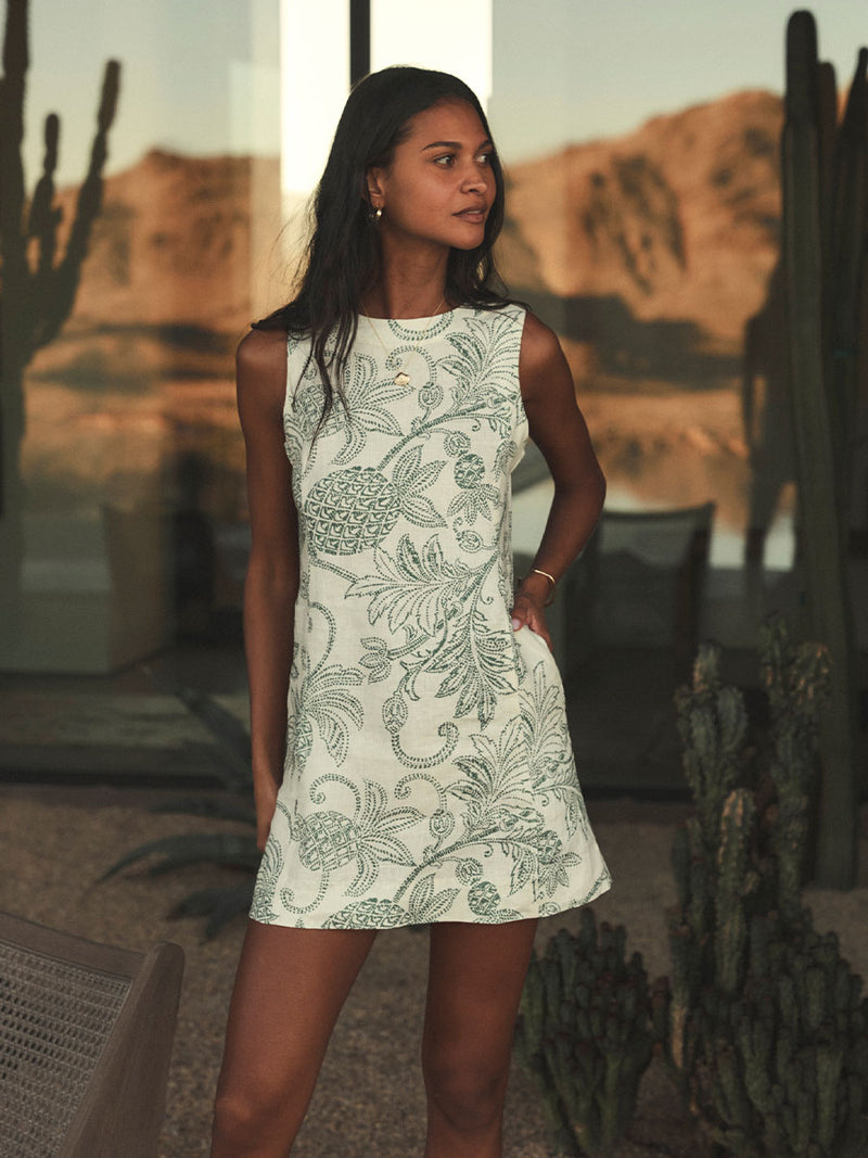 Persinna Shift Dress - Mokata Green, With Tropical Pineapples - Size XS - Made in Africa - lemlem Persinna Shift Dress - Mokata Green, With Tropical Pineapples - Size XS - Made in Africa - lemlem