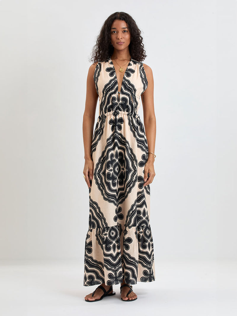 women's cream color dress Petal and Pup Alison Long Sleeve Maxi Do Not Bleach ASOS Design - Color Block